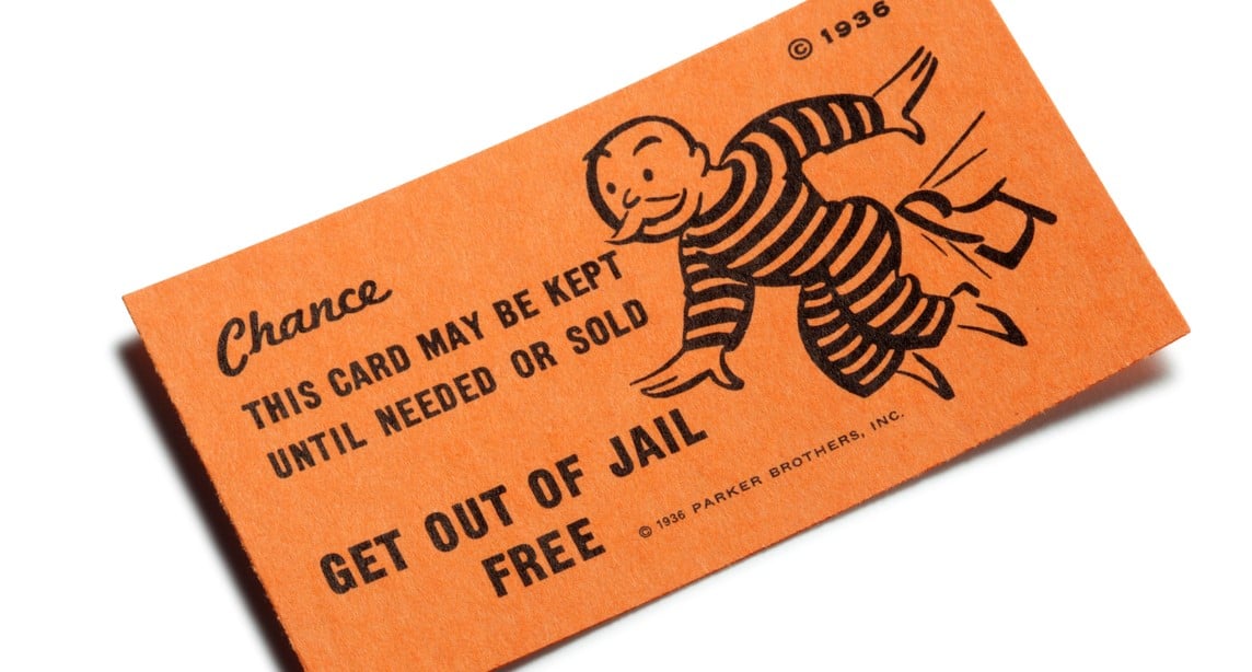 Get out of Jail Card From Monopoly Board Game